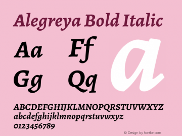Alegreya Bold Italic Version 2.003; ttfautohint (v1.6) Font Sample