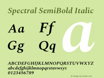 Spectral SemiBold Italic Version 2.001 Font Sample