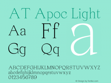 AT Apoc Light Version 1.000;PS 001.000;hotconv 1.0.88;makeotf.lib2.5.64775 Font Sample