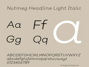 Nutmeg Headline Light Italic Version 1.000;PS 001.000;hotconv 1.0.88;makeotf.lib2.5.64775图片样张