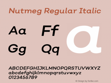 Nutmeg Regular Italic Version 1.000;PS 001.000;hotconv 1.0.88;makeotf.lib2.5.64775 Font Sample