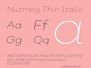 Nutmeg Thin Italic Version 1.000;PS 001.000;hotconv 1.0.88;makeotf.lib2.5.64775图片样张