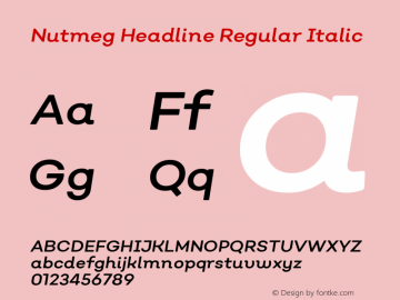 Nutmeg Headline Regular Italic Version 1.000;PS 001.000;hotconv 1.0.88;makeotf.lib2.5.64775图片样张