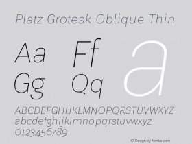 Platz Grotesk Oblique Thin Version 1.000;PS 001.000;hotconv 1.0.88;makeotf.lib2.5.64775图片样张