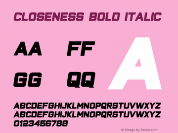 Closeness Bold Italic Version 1.000图片样张