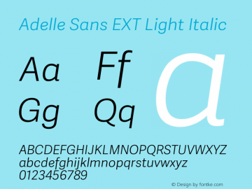 Adelle Sans EXT Light Italic Version 2.000;PS 002.000;hotconv 1.0.88;makeotf.lib2.5.64775 Font Sample