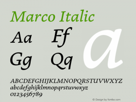 Marco Italic Version 1.001;PS 001.001;hotconv 1.0.70;makeotf.lib2.5.58329图片样张