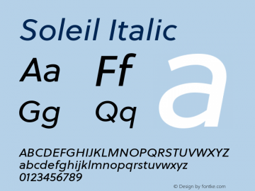 Soleil-Italic Version 1.001 Font Sample