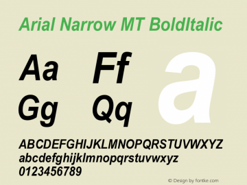 Arial Narrow MT Bold Italic Version 001.002 Font Sample