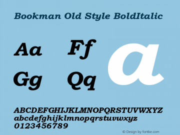 Bookman Old Style Bold Italic Version 001.004 Font Sample
