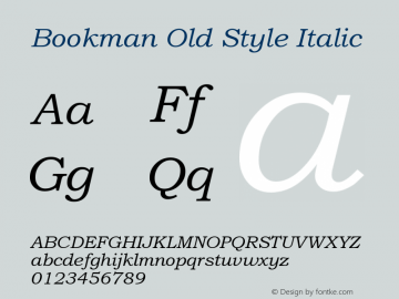 Bookman Old Style Italic Version 001.004 Font Sample