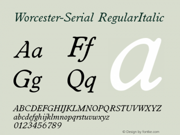 Worcester-Serial RegularItalic 1.0 Mon Oct 21 21:13:44 1996 Font Sample