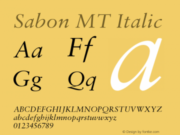 Sabon MT Italic Version 001.003 Font Sample