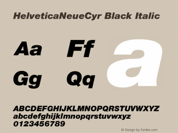 HelveticaNeueCyr-BlackItalic 001.000 Font Sample