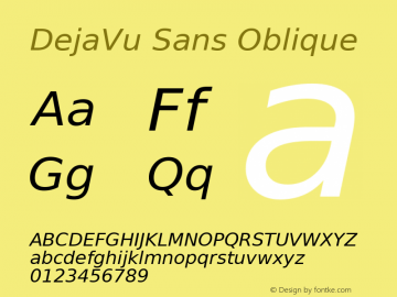 DejaVu Sans Oblique Version 1.8 Font Sample