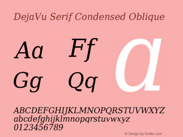 DejaVu Serif Condensed Oblique Version 2.5 Font Sample