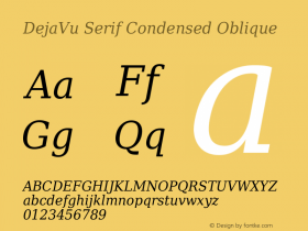 DejaVu Serif Condensed Oblique Version 2.8 Font Sample