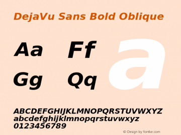 DejaVu Sans Bold Oblique Version 2.9 Font Sample