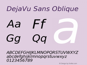 DejaVu Sans Oblique Version 2.16 Font Sample
