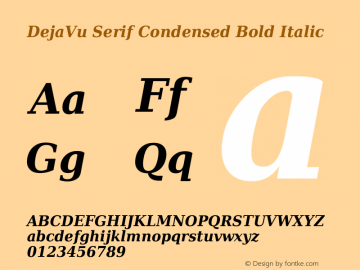 DejaVu Serif Condensed Bold Italic Version 2.18 Font Sample