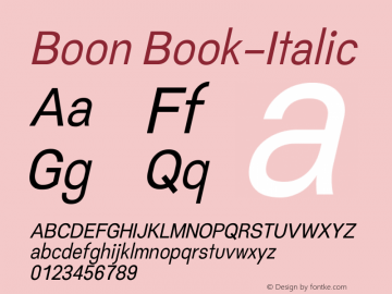 Boon Book Italic Version 0.4 Font Sample
