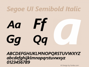 Segoe UI Semibold Italic Version 5.22 Font Sample