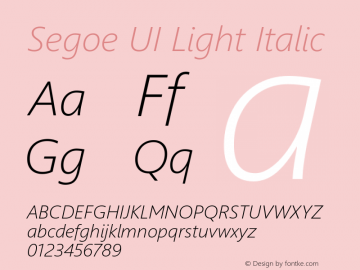 Segoe UI Light Italic Version 5.22 Font Sample