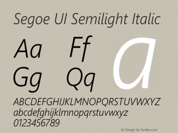 Segoe UI Semilight Italic Version 5.23 Font Sample