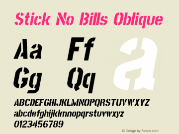 Stick No Bills-Oblique Version 001.000 Font Sample