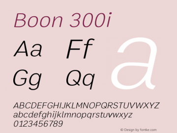 Boon 300 Oblique Version 1.0-beta1 Font Sample