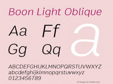 Boon 300 Oblique Version 1.0-beta2 Font Sample