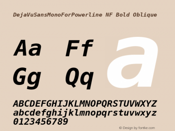 DejaVu Sans Mono Bold Oblique for Powerline Nerd Font Plus Font Awesome Plus Pomicons Mono Windows Compatible Version 2.33 Font Sample