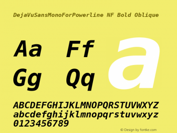 DejaVu Sans Mono Bold Oblique for Powerline Nerd Font Plus Octicons Plus Pomicons Mono Windows Compatible Version 2.33 Font Sample