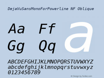 DejaVu Sans Mono Oblique for Powerline Nerd Font Plus Font Awesome Plus Octicons Plus Pomicons Windows Compatible Version 2.33 Font Sample