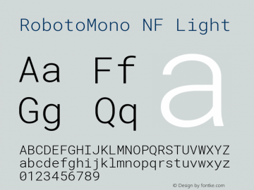 Roboto Mono Light Nerd Font Plus Font Awesome Plus Octicons Plus Pomicons Mono Windows Compatible Version 2.000986; 2015; ttfautohint (v1.3)图片样张