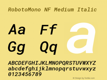 Roboto Mono Medium Italic Nerd Font Plus Font Awesome Plus Octicons Plus Pomicons Windows Compatible Version 2.000986; 2015; ttfautohint (v1.3)图片样张