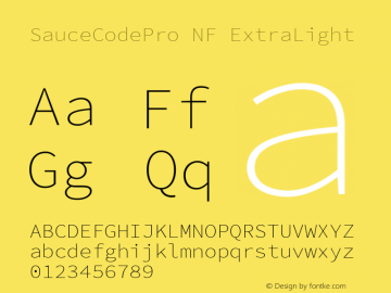 Sauce Code Pro ExtraLight Nerd Font Plus Font Awesome Plus Octicons Plus Pomicons Mono Windows Compatible Version 2.010;PS 1.000;hotconv 1.0.84;makeotf.lib2.5.63406 Font Sample