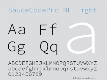 Sauce Code Pro Light Nerd Font Plus Font Awesome Plus Octicons Plus Pomicons Mono Windows Compatible Version 2.010;PS 1.000;hotconv 1.0.84;makeotf.lib2.5.63406 Font Sample