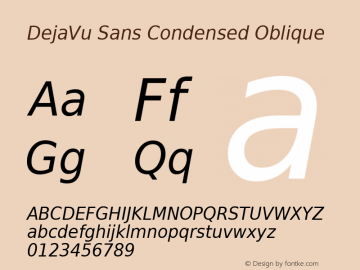 DejaVu Sans Condensed Oblique Version 2.36 Font Sample