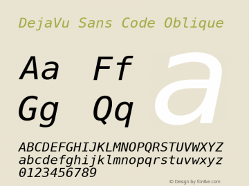 DejaVu Sans Code Oblique Version 2.37 Font Sample