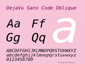 DejaVu Sans Code Oblique Version 2.37 Font Sample