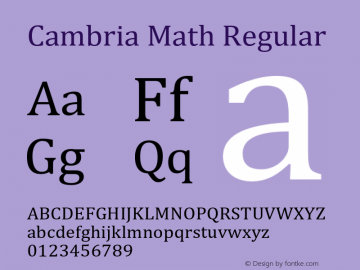 Cambria Math Version 6.91 November 25, 2016 Font Sample