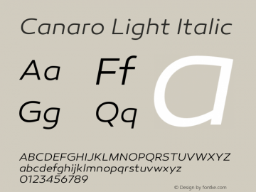 Canaro-LightItalic Version 1.000 Font Sample