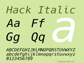 Hack Italic Version 3.000 Font Sample