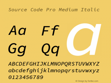 Source Code Pro Medium Italic Version 1.030;PS 1.0;hotconv 1.0.84;makeotf.lib2.5.63406 Font Sample
