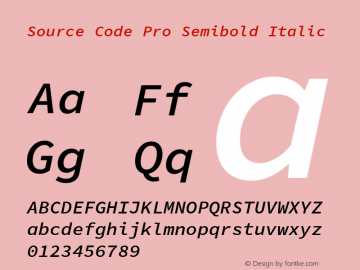 Source Code Pro Semibold Italic Version 1.030;PS 1.0;hotconv 1.0.84;makeotf.lib2.5.63406 Font Sample