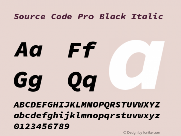 Source Code Pro Black Italic Version 1.030;PS 1.0;hotconv 1.0.84;makeotf.lib2.5.63406 Font Sample