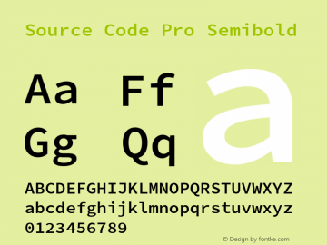 Source Code Pro Semibold Regular Version 2.010;PS 1.0;hotconv 1.0.84;makeotf.lib2.5.63406 Font Sample