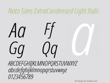Noto Sans ExtraCondensed Light Italic Version 2.000 Font Sample