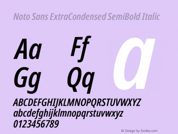 Noto Sans ExtraCondensed SemiBold Italic Version 2.000 Font Sample